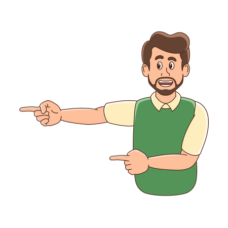 Bearded man pointing his finger left  Illustration