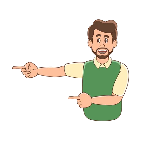 Bearded man pointing his finger left  Illustration