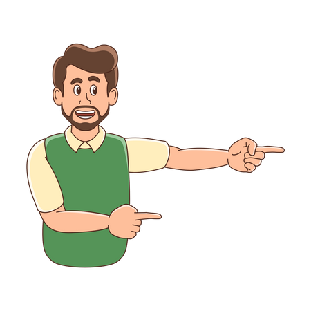 person pointing to side cartoon