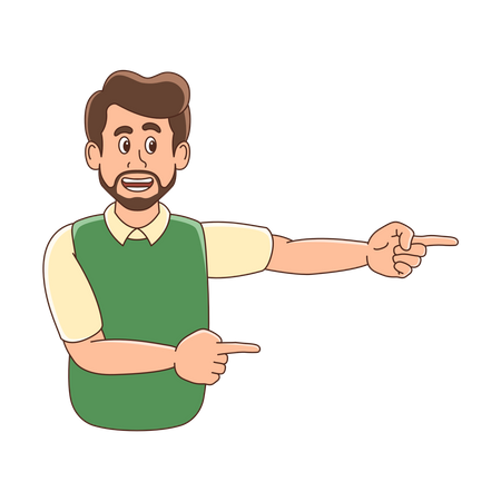 Bearded man pointing his finger right side  Illustration