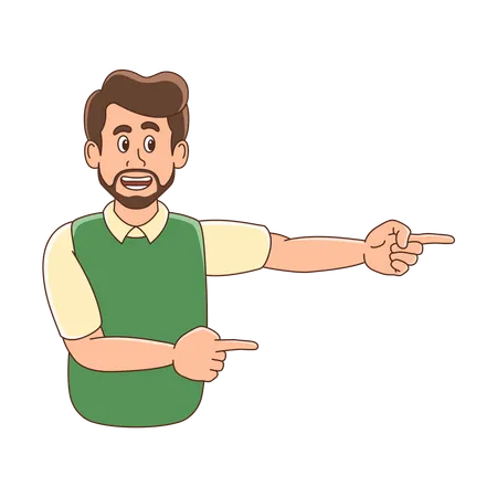 Bearded man pointing his finger right side  Illustration