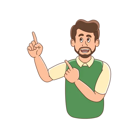 Bearded man pointing his finger up  Illustration