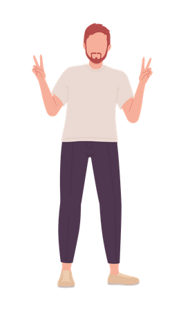 Bearded man posing with peace sign Illustration
