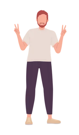 Bearded man posing with peace sign Illustration