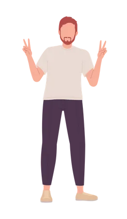 Bearded man posing with peace sign  Illustration