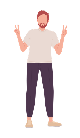 Bearded man posing with peace sign  Illustration