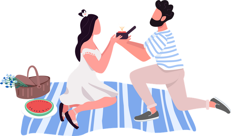Bearded man proposing to woman Illustration