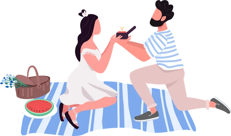 Bearded man proposing to woman  Illustration