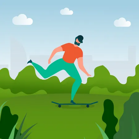 Bearded Man riding Skateboard  Illustration