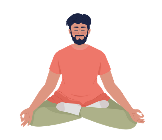 Bearded man sitting in relaxing yoga pose  Illustration