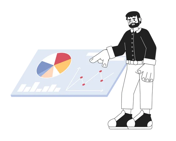 Bearded man touching data dashboard  Illustration