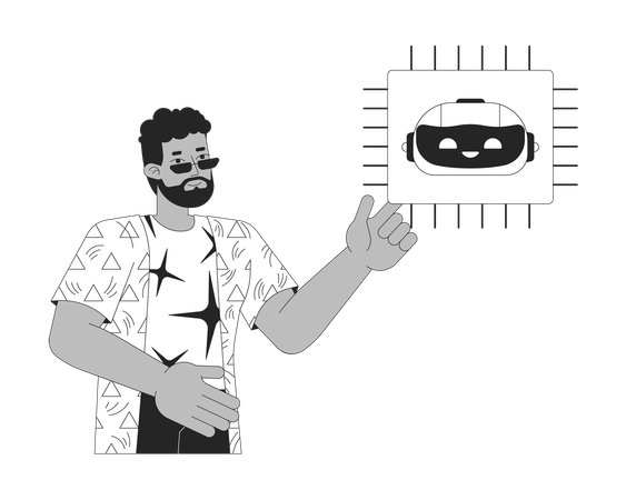 Bearded man with AI microchip  Illustration