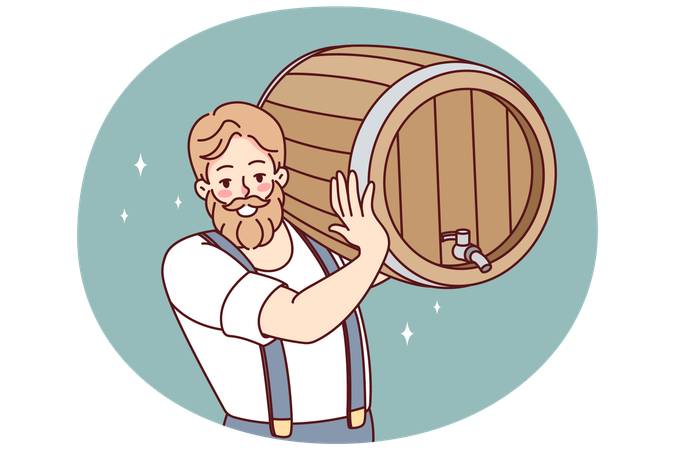 Bearded man with beer barrel  Illustration