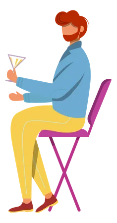 Bearded man with cocktail sitting on chair  Illustration