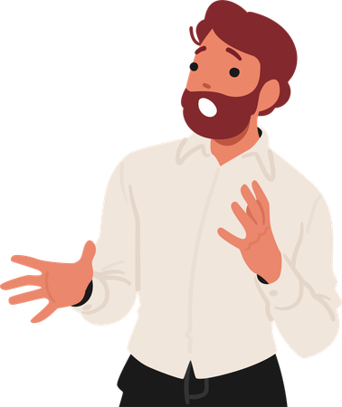 Bearded man with scared expression  Illustration