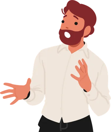 Bearded man with scared expression  Illustration