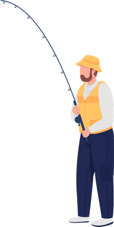 Bearded man with spinning rod Illustration