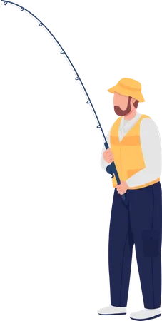 Bearded man with spinning rod  Illustration