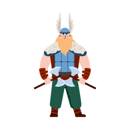 Bearded viking warrior in horned helmet  Illustration