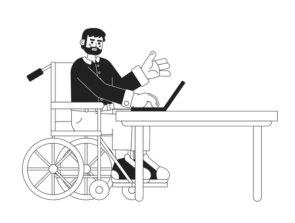 Bearded wheelchair man on laptop  Illustration