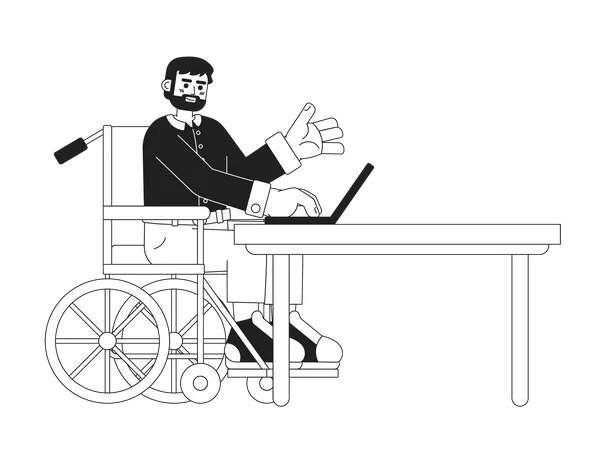 Bearded wheelchair man on laptop  Illustration