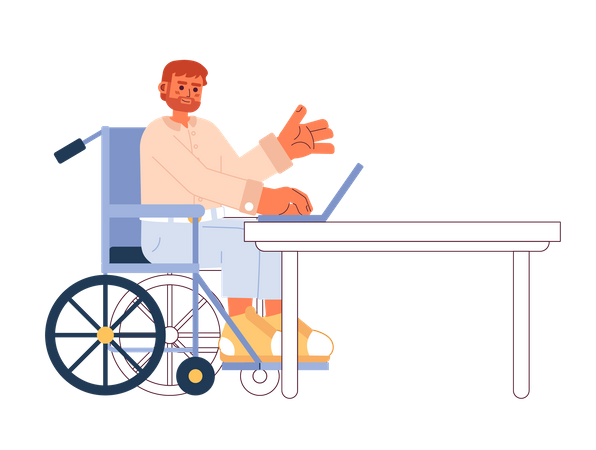 Bearded wheelchair man on laptop  Illustration