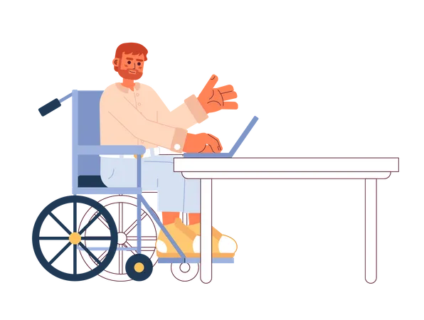 Bearded wheelchair man on laptop  Illustration