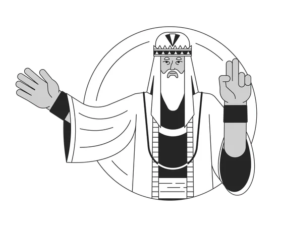 Bearded Wise Man Flat Line Black White Vector Character Showing Getures Traditional Clothes Editable Outline Half Body Person Simple Cartoon Isolated Spot Illustration For Web Graphic Design Illustration