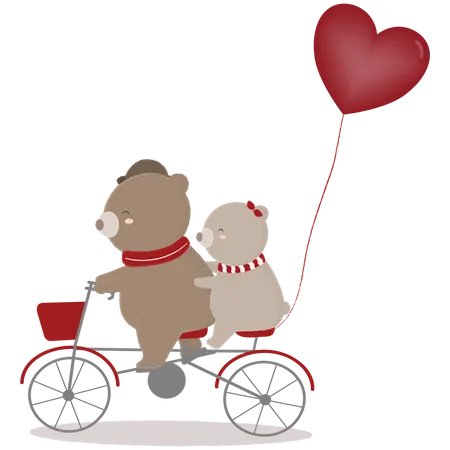 Greeting Card With Love Illustration Of Two Bears On A Bicycle For Wedding Anniversary Birthday Valentins Day Vector Illustration Isolated On White T Shirt Graphics Illustration