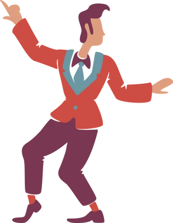 Beau mec en blazer rouge avec la main levée  Illustration