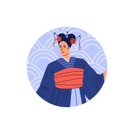Beau personnage féminin en kimono  Illustration