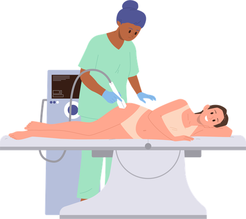 Beautician providing hair removal procedure for female client with apparatus  Illustration