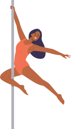 Beautiful Graceful Aerial Gymnast Young Woman Cartoon Character Performing Dance On Metal Pole Vector Illustration Isolated On White Background Sport And Fitness For Female Dance Class Concept イラスト
