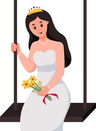 Beautiful Bride sitting on swing Illustration