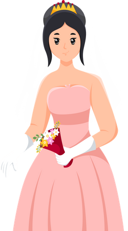 Beautiful Bride with Flower Bouquet  Illustration