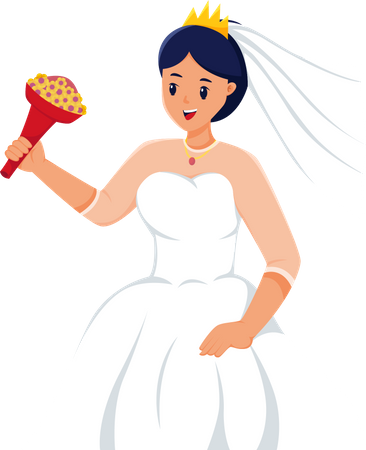 Beautiful Bride with Flower Bouquet  Illustration