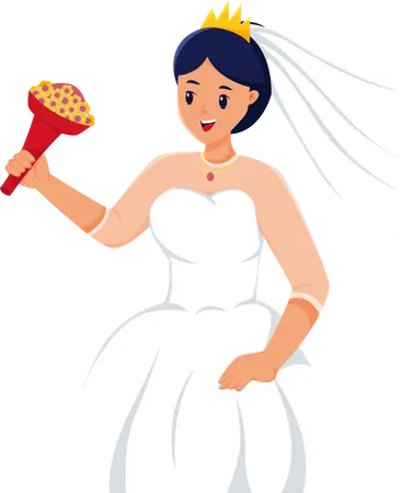 Beautiful Bride with Flower Bouquet  Illustration