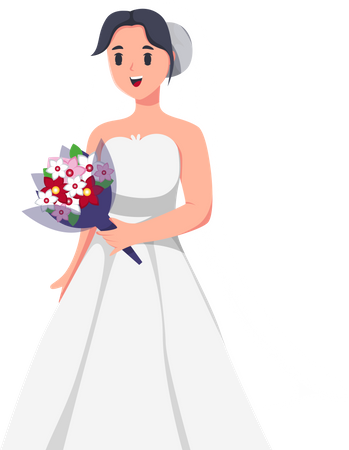 Beautiful Bride with Flower Bouquet  Illustration