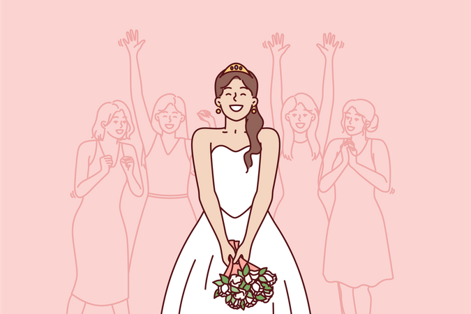 Beautiful bride with friends  Illustration