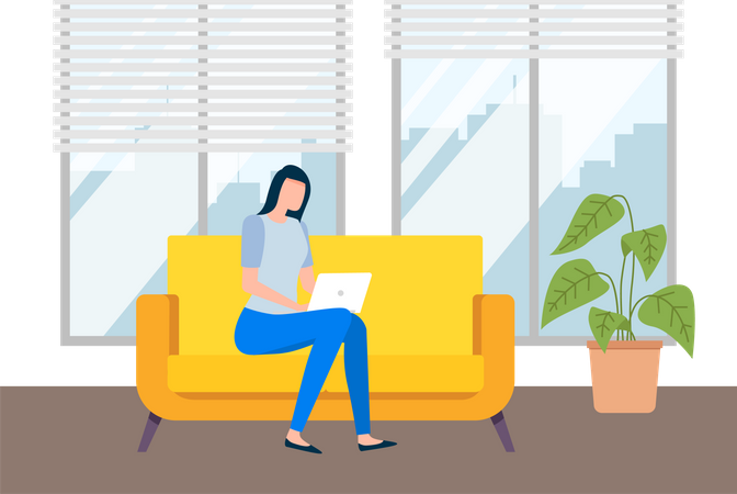 Beautiful business woman works on laptop  Illustration