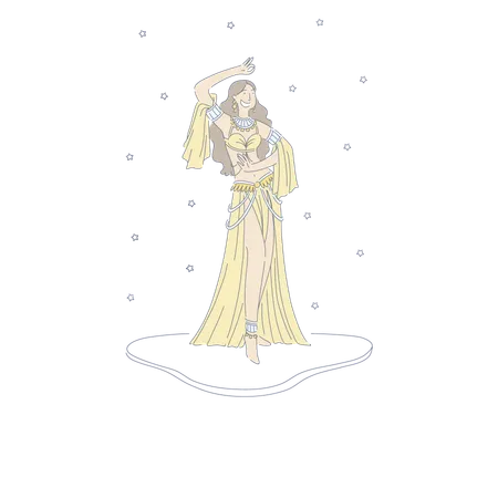 Pretty Woman In Authentic Dress Beautiful Dancer Performing Exotic Belly Dance Oriental Culture Banner Traditional Eastern Entertainment Concept Cartoon Sketch Flat Vector Illustration Illustration