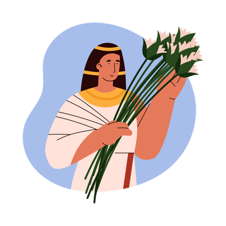 Beautiful Egyptian woman with flowers  Illustration