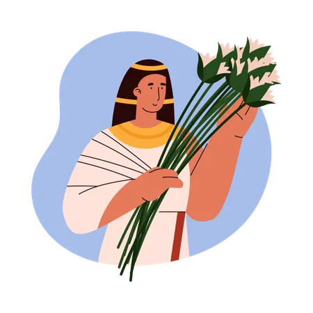 Beautiful Egyptian woman with flowers  Illustration