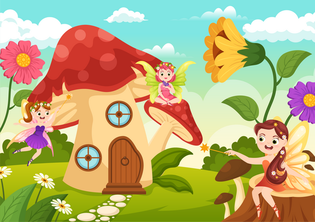Beautiful fairy mushroom house Illustration