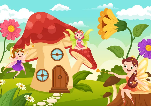 Beautiful fairy mushroom house  Illustration