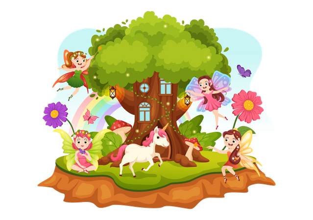 Beautiful fairy princess in dreamworld  Illustration