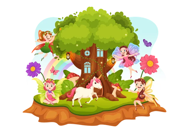 Beautiful fairy princess in dreamworld  Illustration