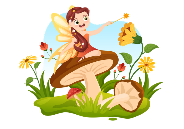 Beautiful fairy princess plating with wand  Illustration