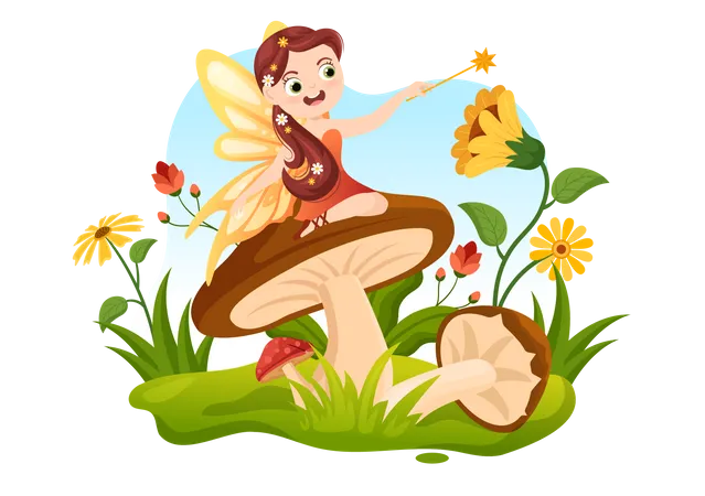 Beautiful fairy princess plating with wand  Illustration