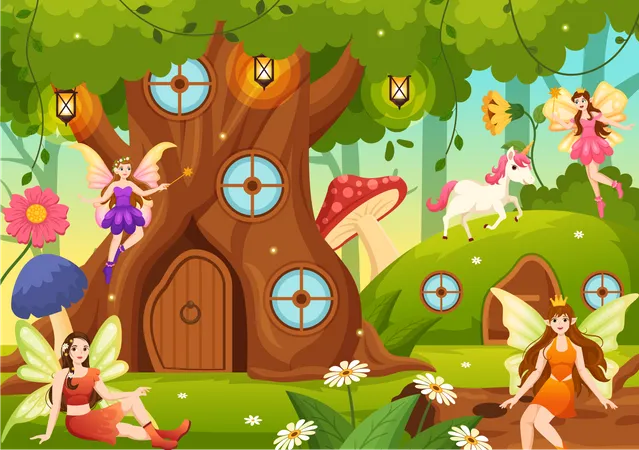 Beautiful fairy world from fairy tale Illustration